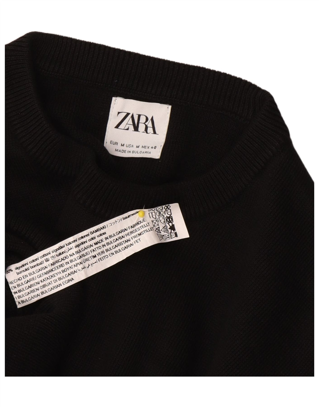Мужской джемпер с круглым вырезом Zara, средний черный хлопковый свитер
