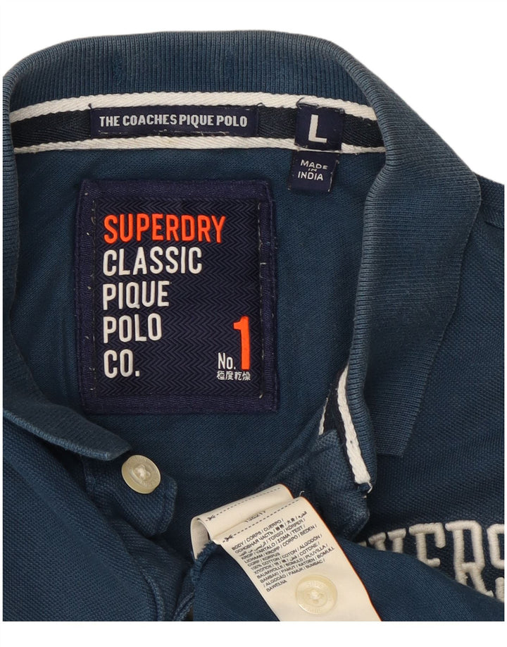 Мужская рубашка-поло с рисунком Superdry, большая синяя хлопковая ткань