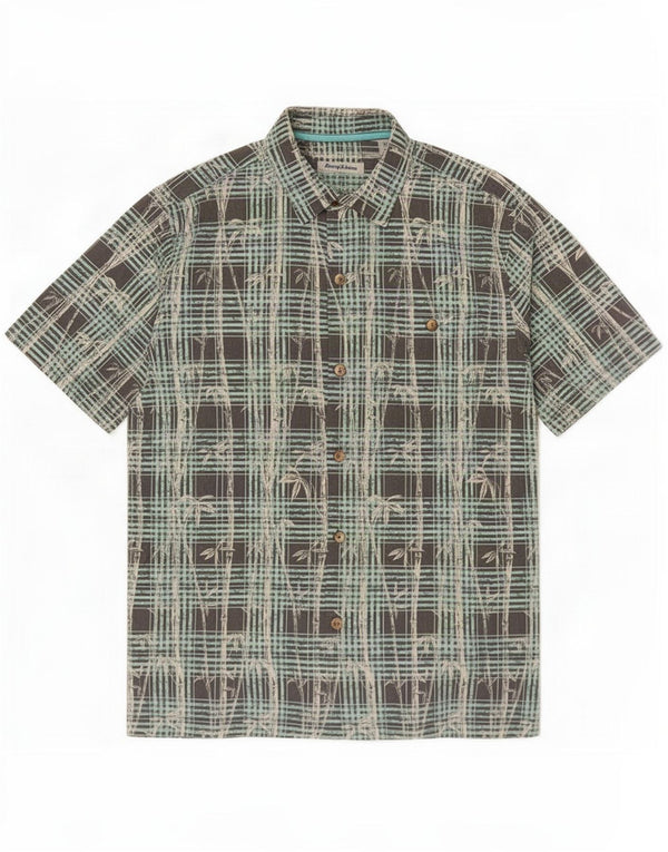 Мужская гавайская рубашка с коротким рукавом Tommy Bahama, большая синяя шелковая рубашка с цветочным принтом