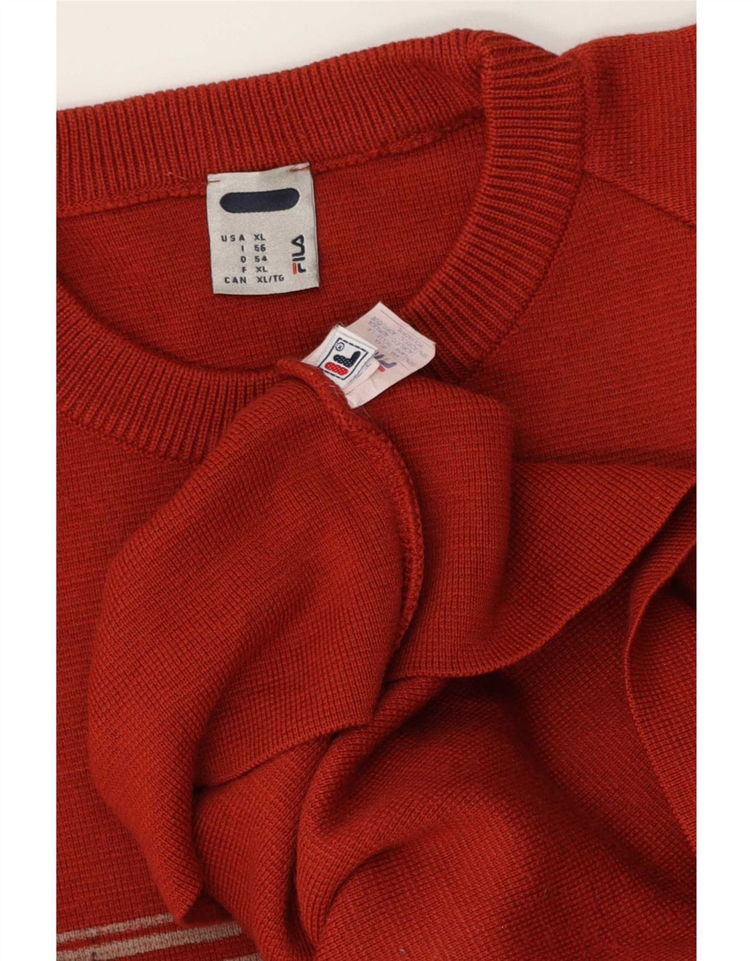 Мужской свитер Fila с круглым вырезом XL, красный, шерстяной с цветными блоками