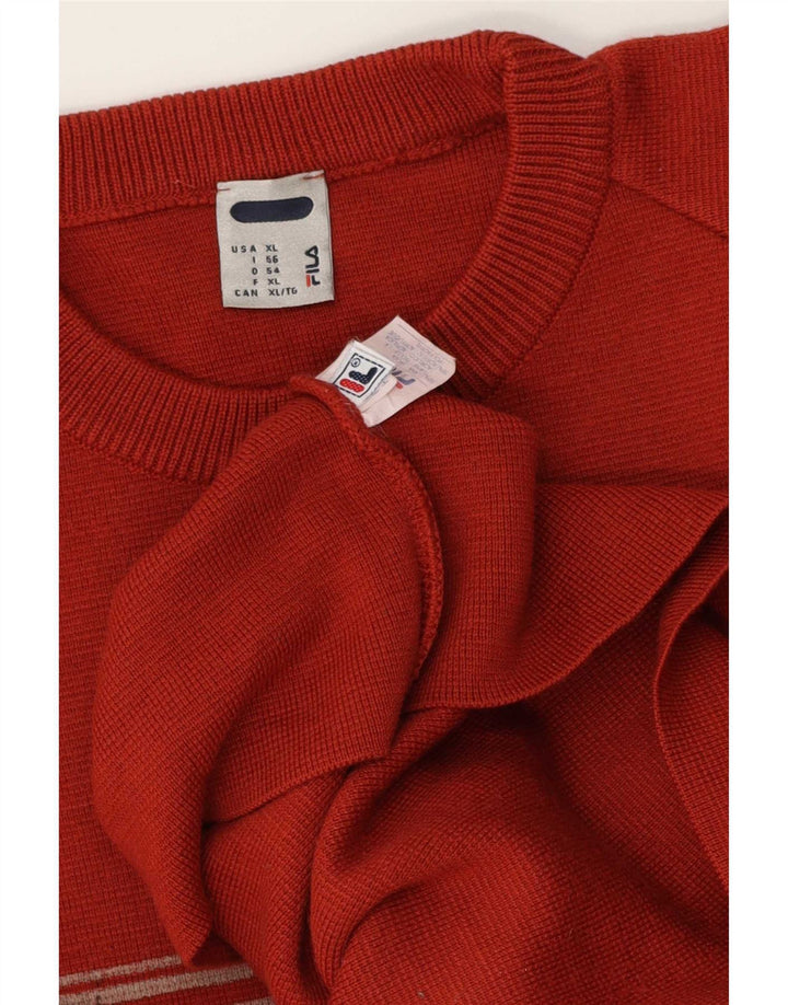 Мужской свитер Fila с круглым вырезом XL, красный, шерстяной с цветными блоками