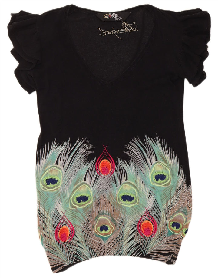 Женский джемпер с v-образным вырезом и абстрактным узором DESIGUAL UK 10, маленький черный цвет