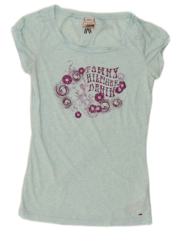 Женская футболка с рисунком Tommy Hilfiger Top UK 12 Medium Бирюзовый в крапинку