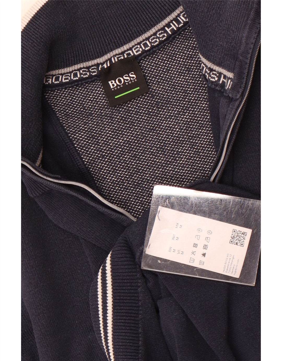 Мужской свитшот с воротником на молнии Hugo Boss, средний темно-синий хлопковый джемпер