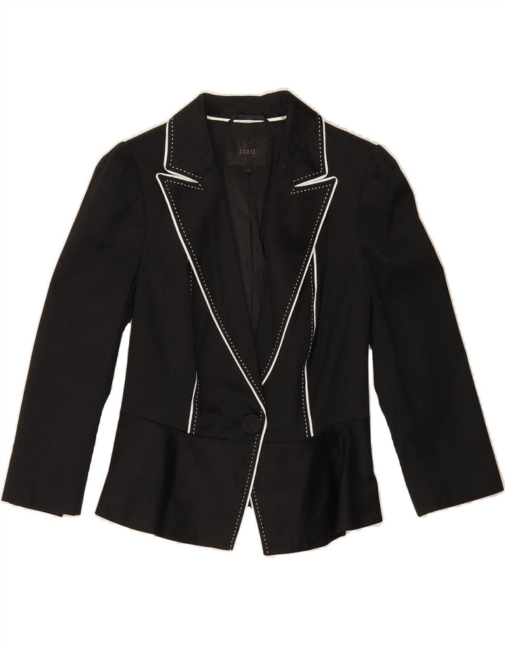 COAST Womens 1 Button Blazer Jacket UK 12 Medium Black Cotton Vintage Coast and Second-Hand Coast from Messina Hembry 