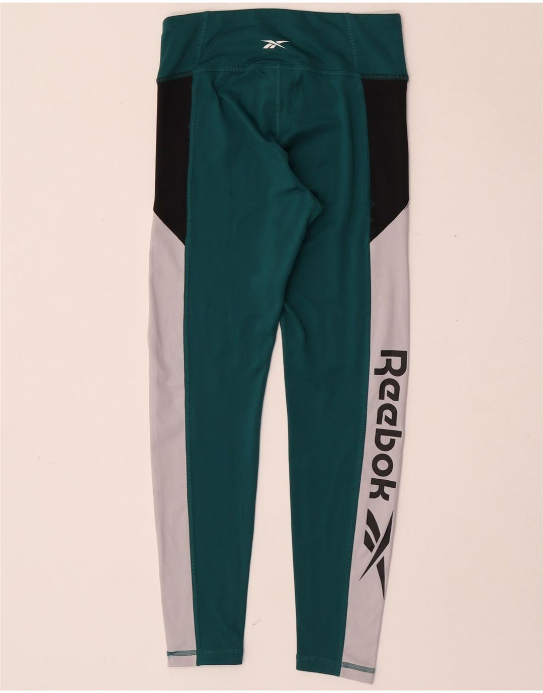 Женские леггинсы Reebok с рисунком, Великобритания, 8/10, маленькие, зеленые, полиэстер с цветными блоками