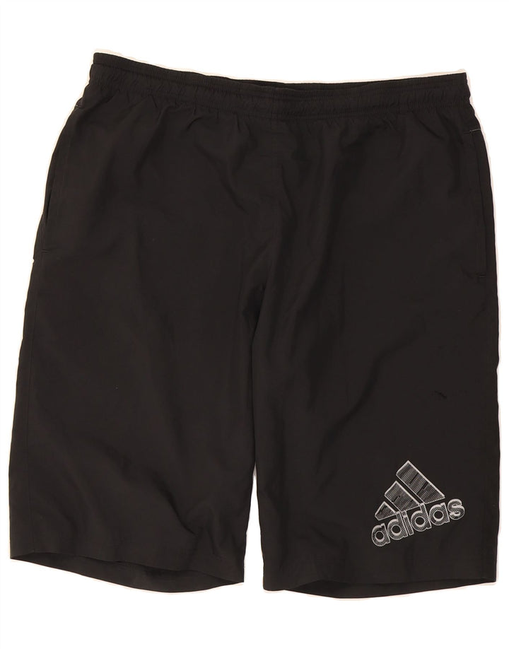 ADIDAS Mens Graphic Sport Shorts Large Black Polyester Vintage Adidas and Second-Hand Adidas from Messina Hembry 