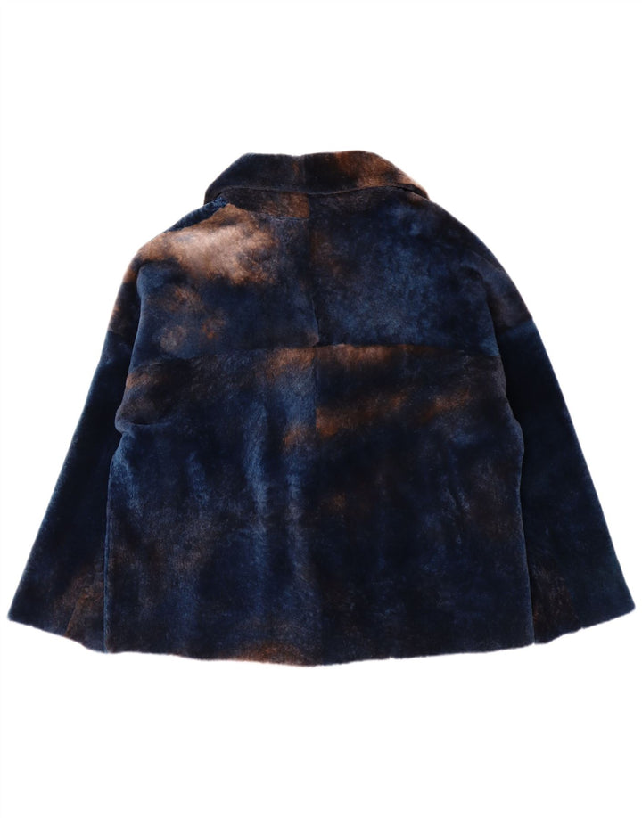 VINTAGE Женская куртка оверсайз с мехом IT 50 XL Темно-синяя кожа ягненка