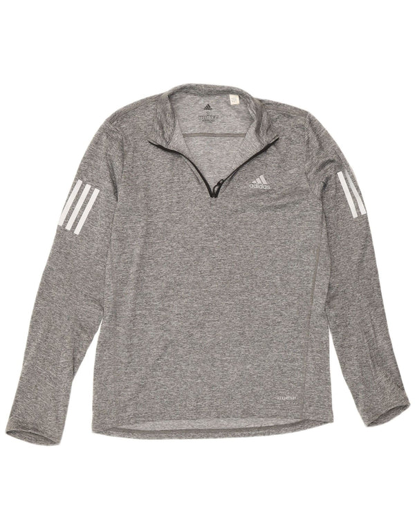 Мужской спортивный топ Adidas Aeroready с воротником на молнии и длинными рукавами, маленький серый в крапинку