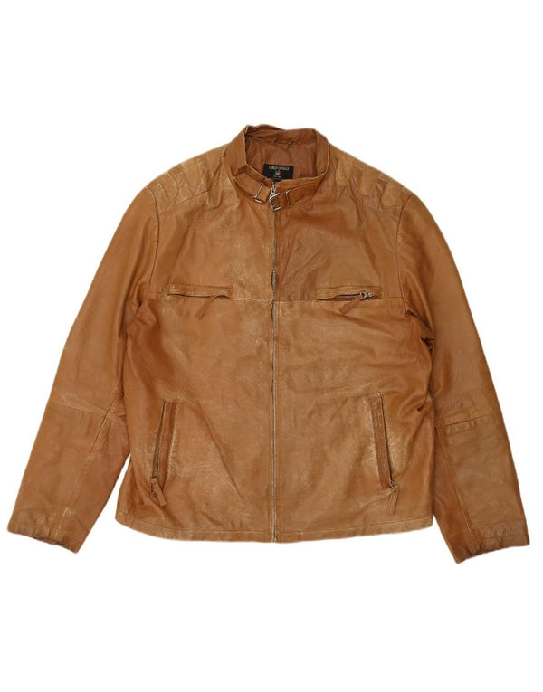 CARLO COLUCCI Mens Leather Jacket IT 54 2XL Brown Leather