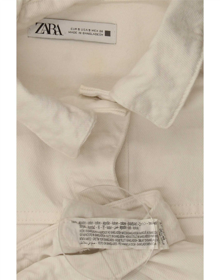 Женская джинсовая куртка оверсайз Zara UK 10, маленькая, белый хлопок