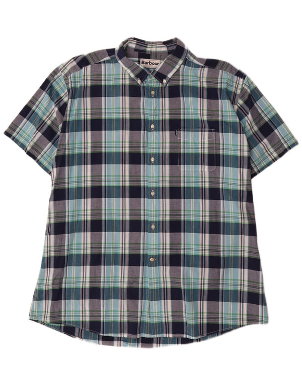 Мужская рубашка Barbour с коротким рукавом 3XL, темно-синяя клетка, хлопок