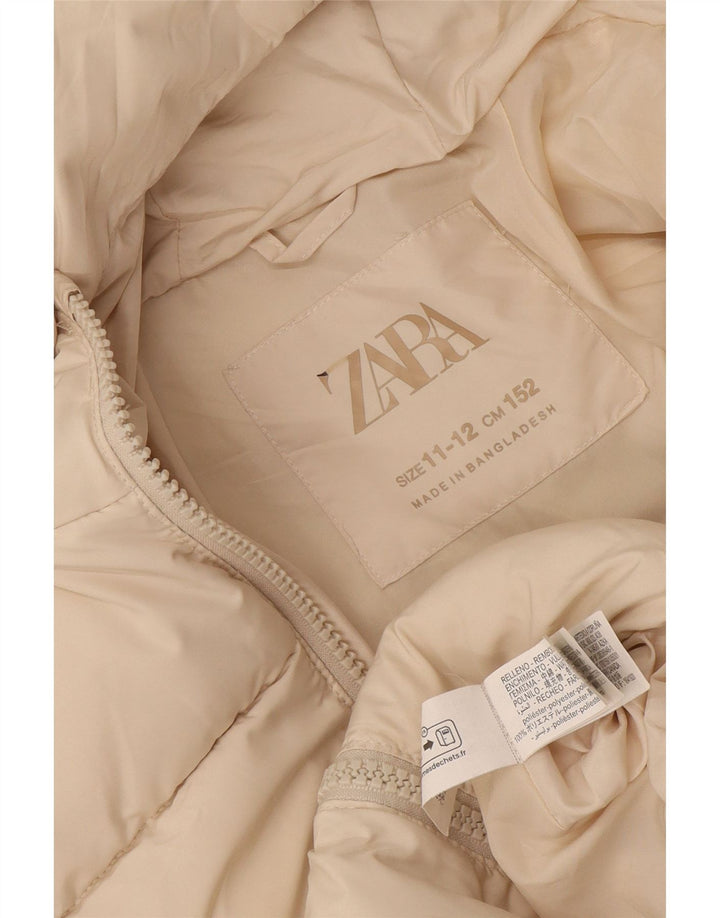 Стеганая куртка с капюшоном Zara для девочек 11–12 лет, бежевый полиэстер