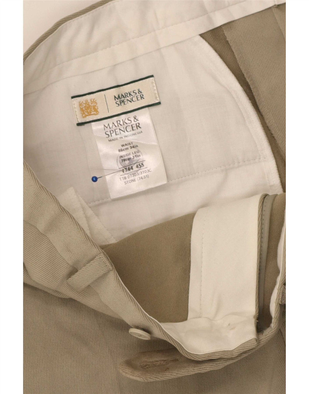 Мужские прямые костюмные брюки Marks & Spencer W34 L31 бежевого цвета из полиэстера