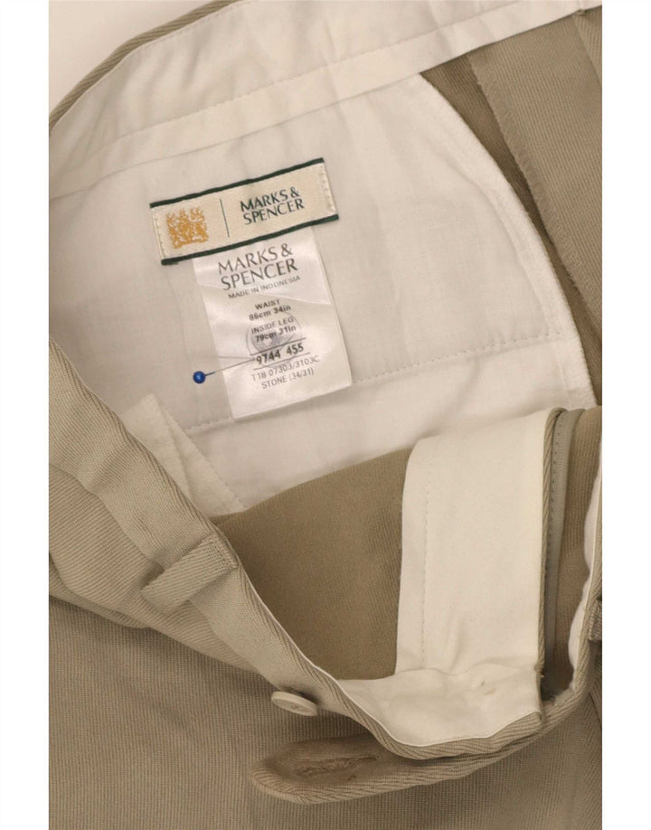 Мужские прямые костюмные брюки Marks & Spencer W34 L31 бежевого цвета из полиэстера