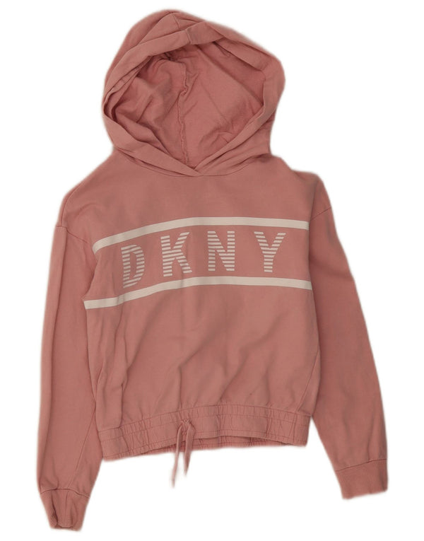 Джемпер с капюшоном Dkny для девочек 7–8 лет, розовый хлопок с цветными блоками