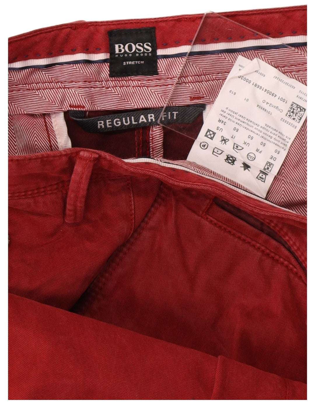 HUGO BOSS Mens Regular Fit Straight Chino Trousers IT 50 Large W36 L32 Red