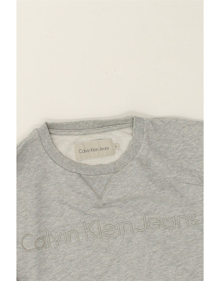 CALVIN KLEIN JEANS Womens Graphic Sweatshirt Jumper UK 10 Small Grey Vintage Calvin Klein Jeans and Second-Hand Calvin Klein Jeans from Messina Hembry 