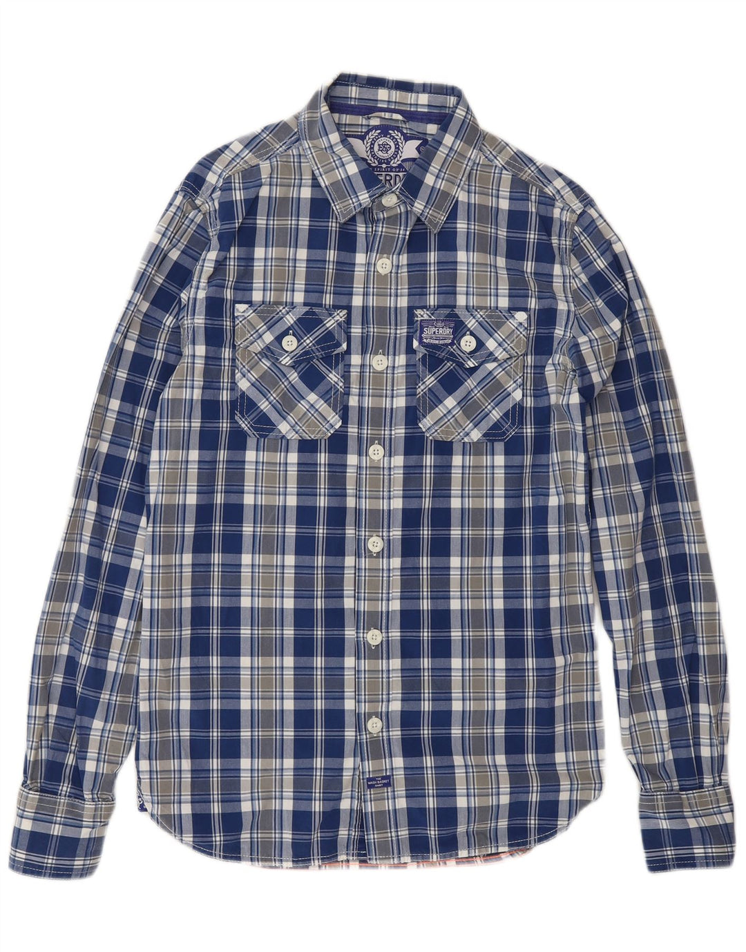 SUPERDRY Мужская рубашка, маленькая синяя клетка, хлопок