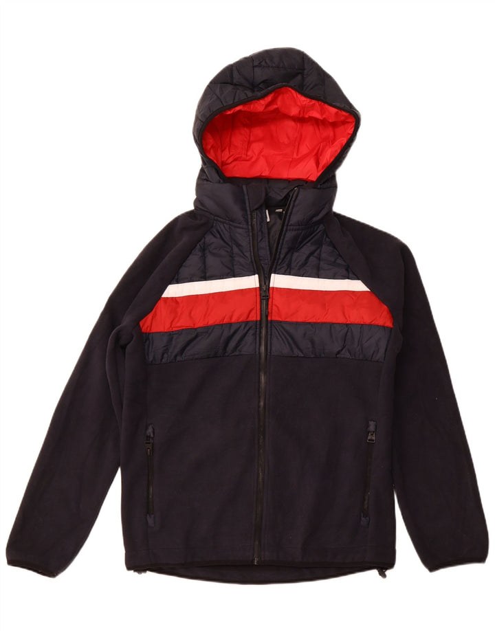 Мужская куртка-бомбер SUPERDRY с капюшоном UK 38, средний темно-синий с цветными блоками