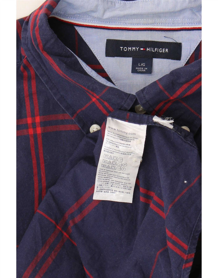 Мужская рубашка Tommy Hilfiger, большая темно-синяя клетка в клетку, хлопок