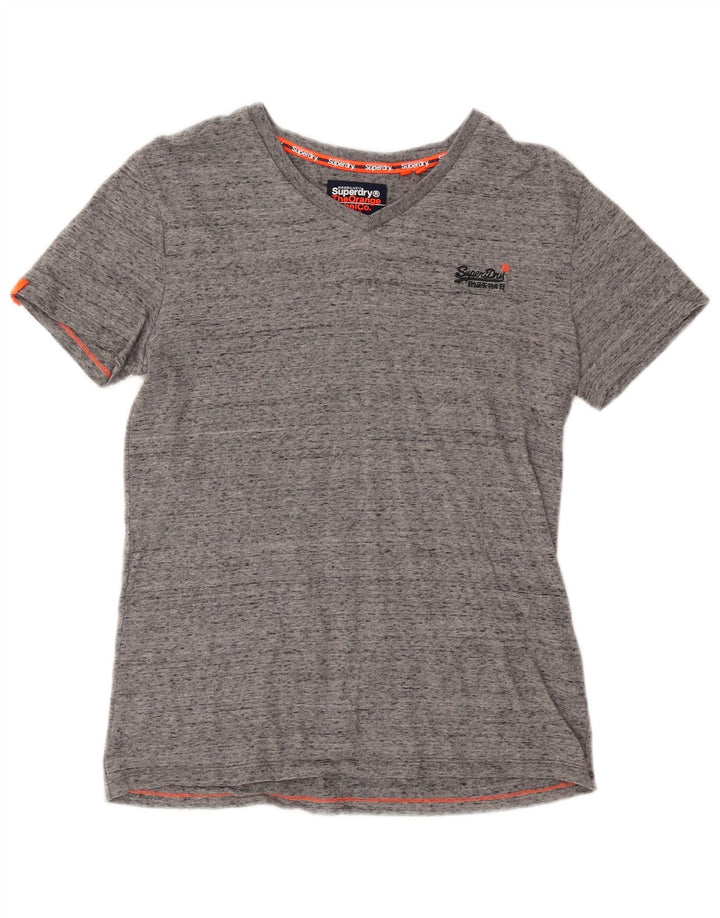 SUPERDRY Мужская футболка из хлопка маленького размера серого цвета с крапинками