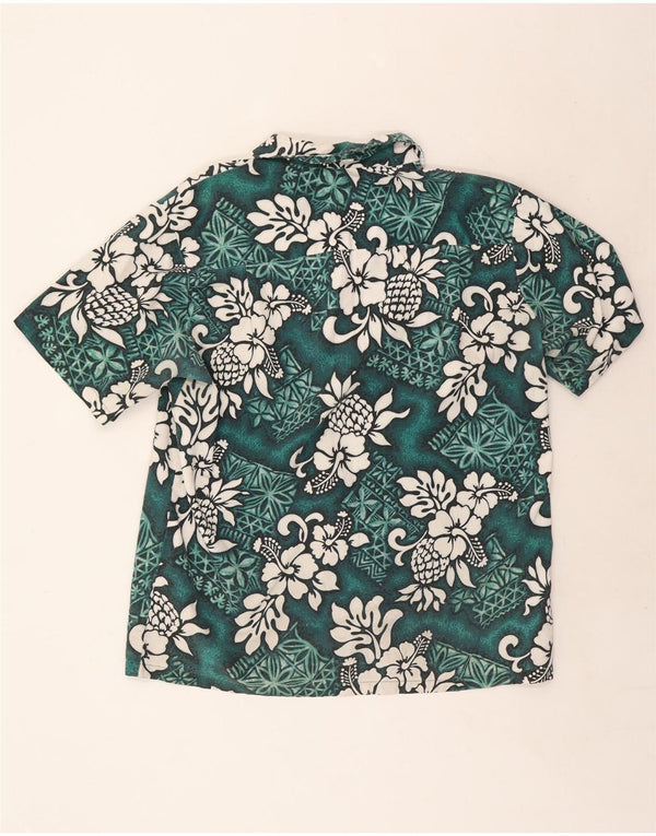 Vintage Mens Short Sleeve Shirt Large Green Floral