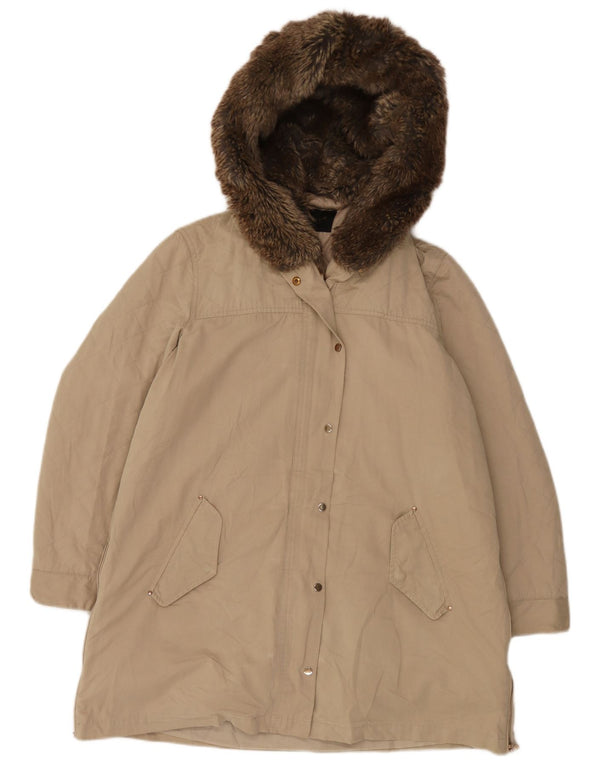 Женское стеганое пальто с капюшоном Zara UK 18 XL, полиэстер бежевого цвета