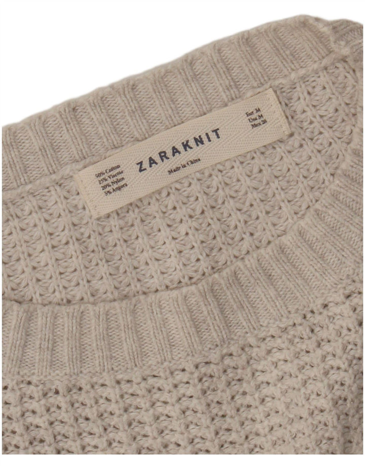 Женский укороченный джемпер с круглым вырезом Zara «крыло летучей мыши», Великобритания 14, хлопковый средний бежевый цвет