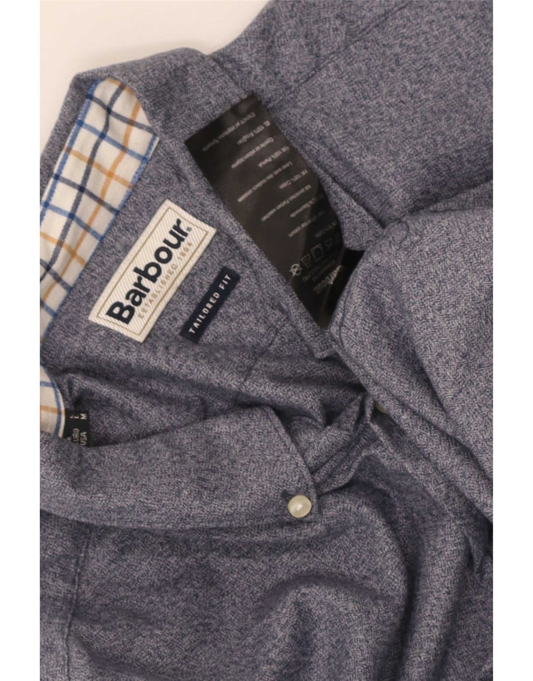 Мужская рубашка индивидуального кроя Barbour из хлопка среднего синего цвета с крапинками