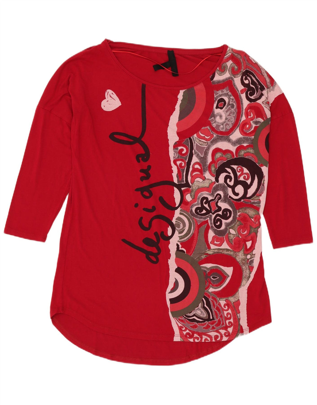 Женский топ с рисунком DESIGUAL, рукав 3/4, UK 14, средний красный, вискоза