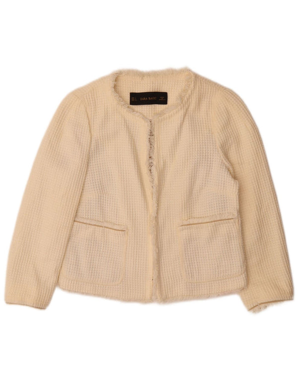 Женское открытое болеро с рукавами 3/4 Zara UK 10, маленькое белое хлопковое пальто