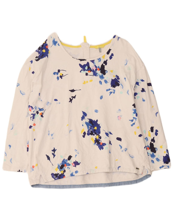 Joules Womens Top Long Sleeve UK 20 2XL White Floral Cotton