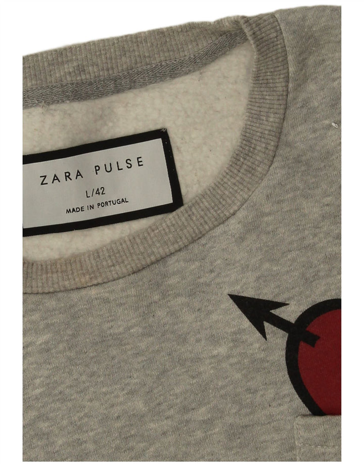 Мужской свитшот Zara, большой серый в крапинку с сердцем