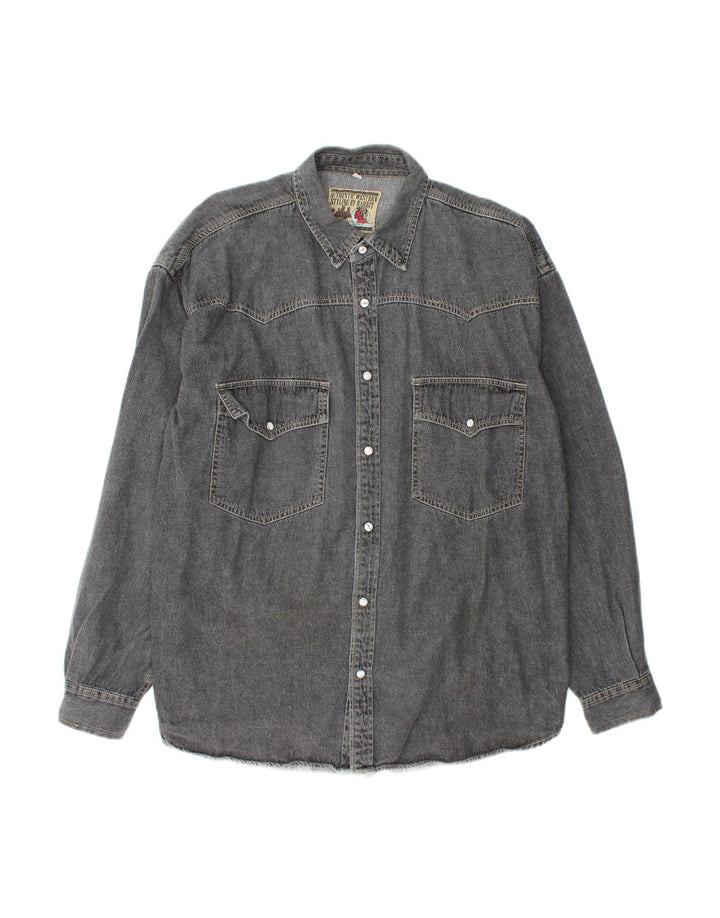VINTAGE Mens Denim Shirt XL Grey Cotton