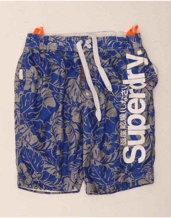 Мужские шорты для плавания Superdry с рисунком XL, синие, полиэстер с цветочным принтом
