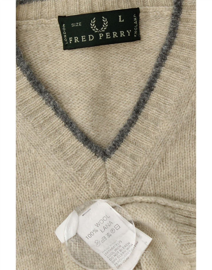Мужской джемпер с v-образным вырезом FRED PERRY, большой зеленый шерстяной свитер