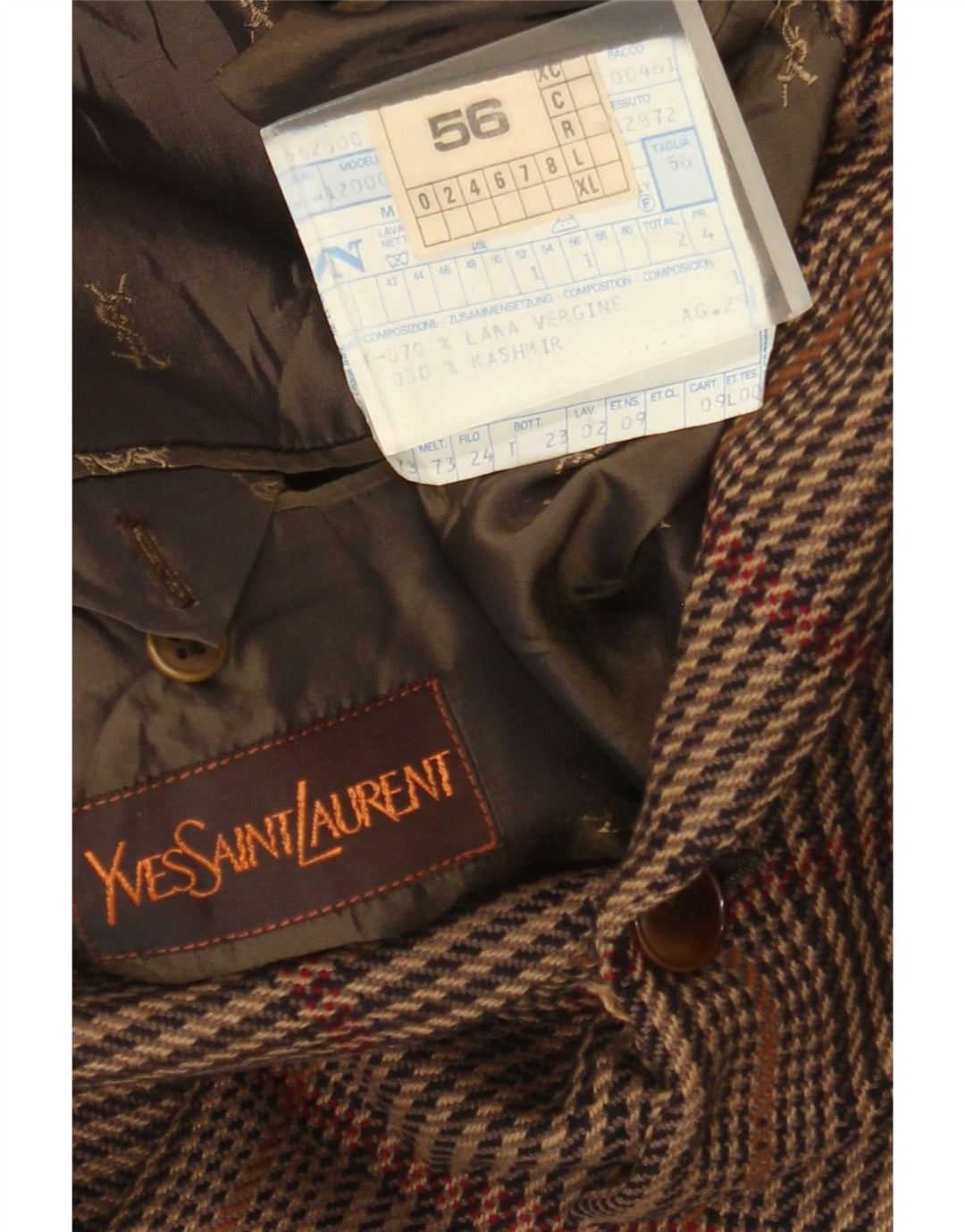 Мужской пиджак на 2 пуговицах Yves Saint Laurent IT 56 3XL коричневый шерстяной в клетку