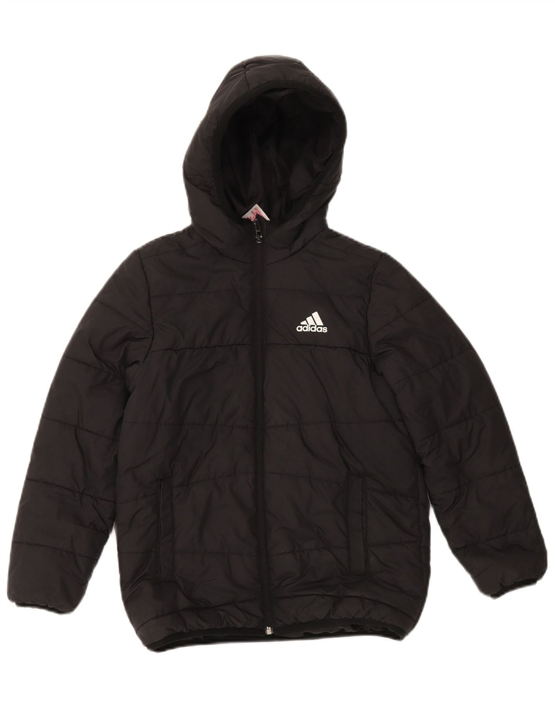 Утепленная куртка Adidas с капюшоном для мальчиков 9-10 лет, черный полиэстер