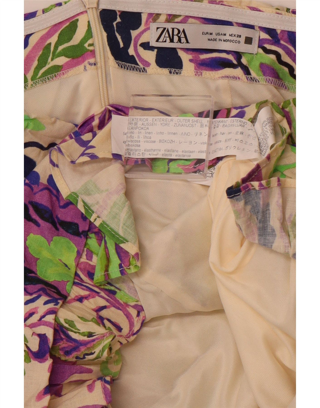 Женское мини-платье без бретелек ZARA UK 12, средний разноцветный лен с узором пейсли