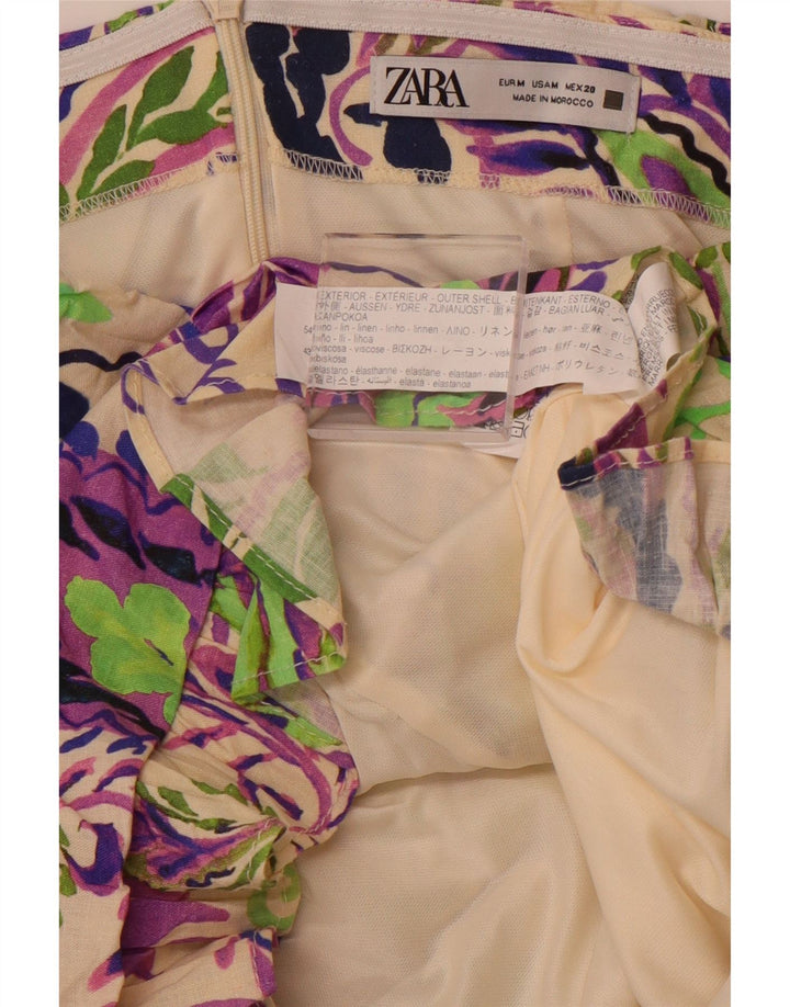 Женское мини-платье без бретелек ZARA UK 12, средний разноцветный лен с узором пейсли