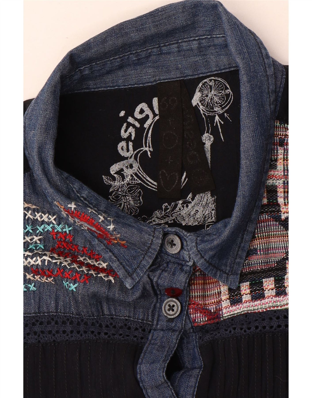 Женская блузка-рубашка с рисунком Desigual UK 18 XL Темно-синяя в стиле пэчворк