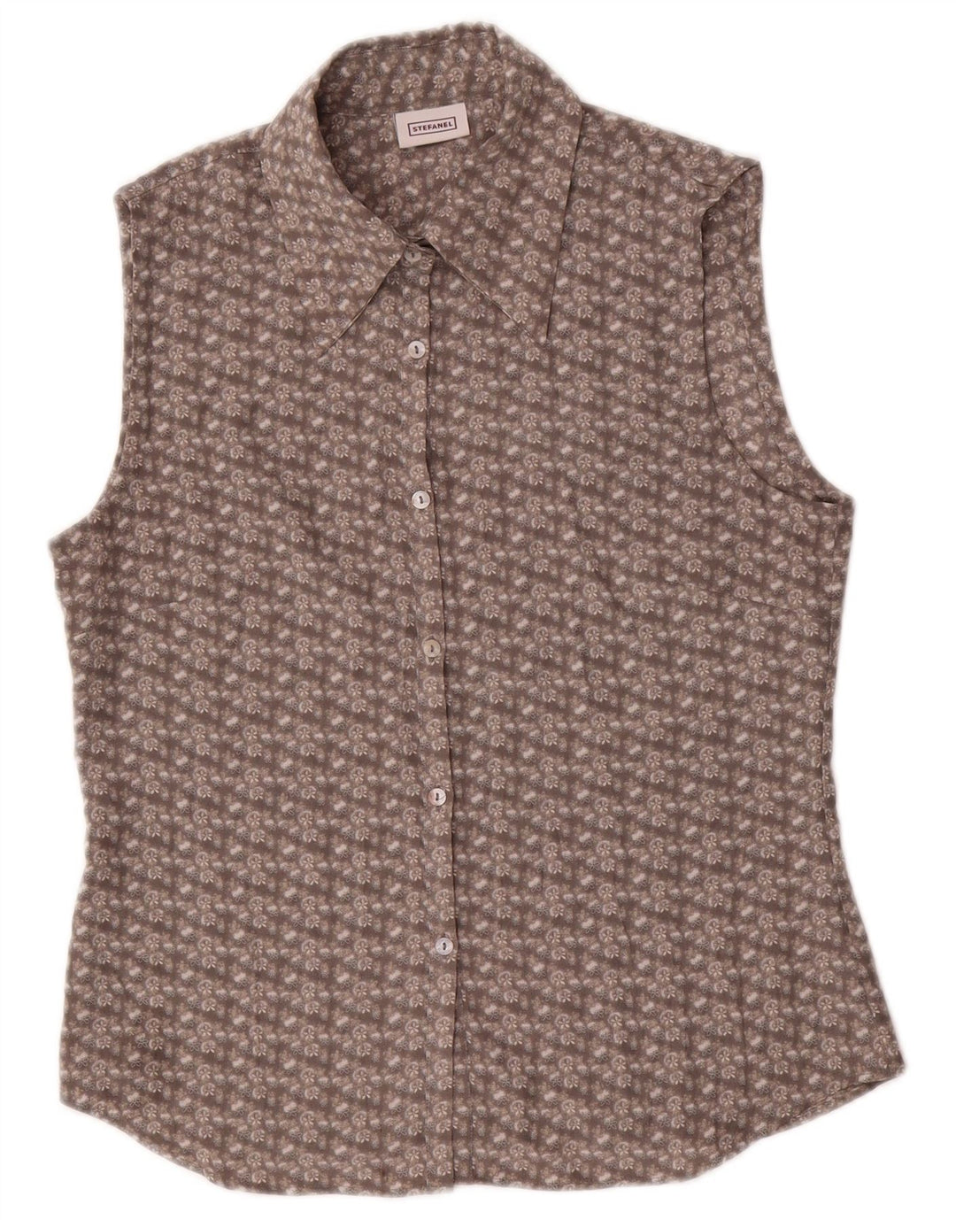 STEFANEL Womens Sleeveless Shirt UK 12 Medium Grey Floral Polyester