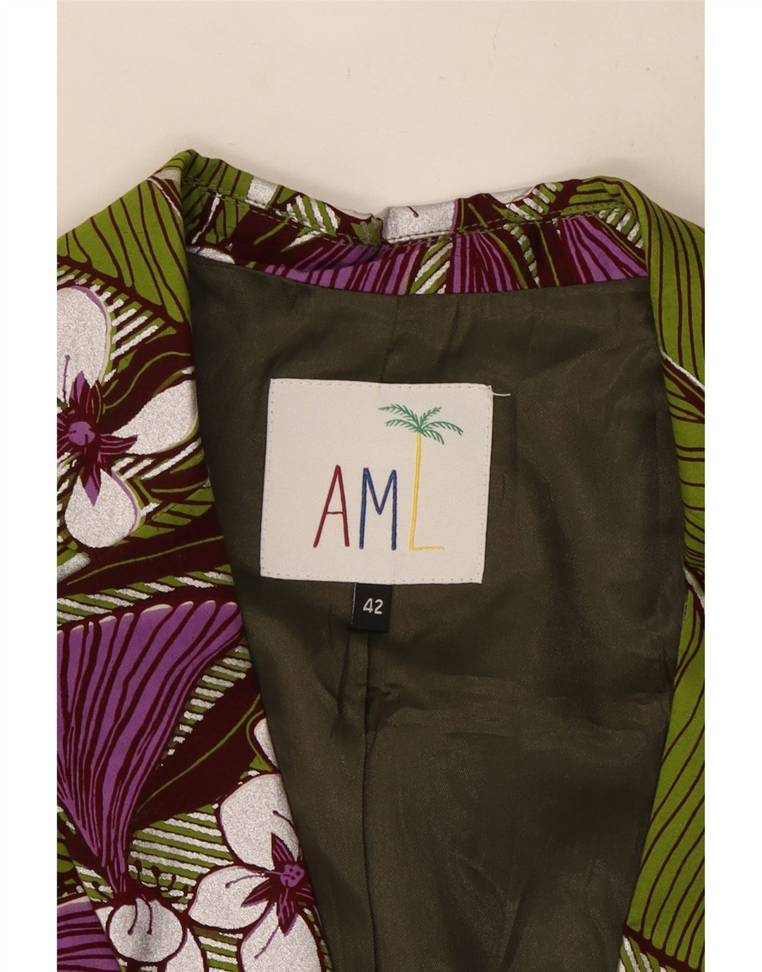 Винтажный женский пиджак на 1 пуговице IT 42, хлопковый средний зеленый цвет с цветочным принтом