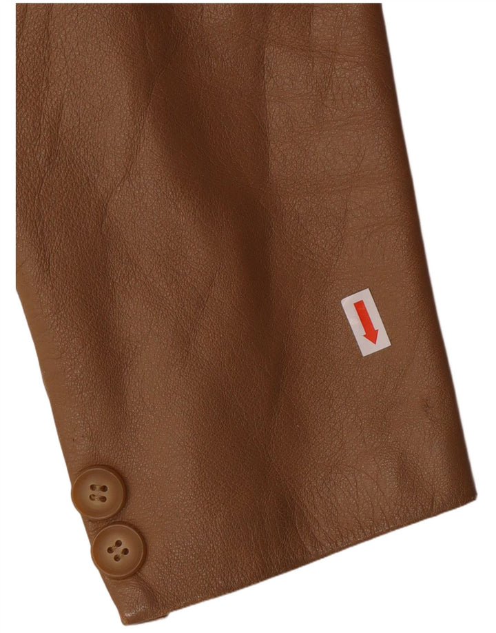 Винтажный женский пиджак на 2 пуговицах IT 44 Средний Бежевый Кожаный Классический Классический