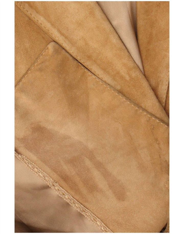 Винтажный женский замшевый пиджак на двух пуговицах, Великобритания 14, средний коричневый цвет