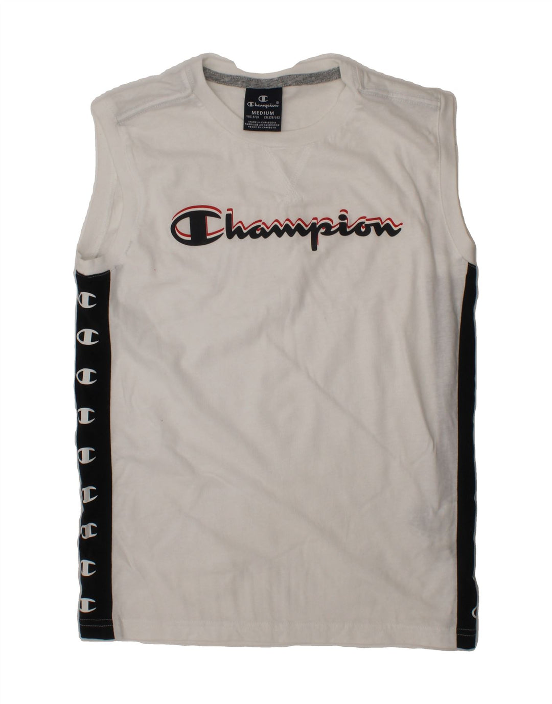 CHAMPION Boys Graphic Vest Top 9-10 Years Medium White Colourblock Cotton Vintage Champion and Second-Hand Champion from Messina Hembry 