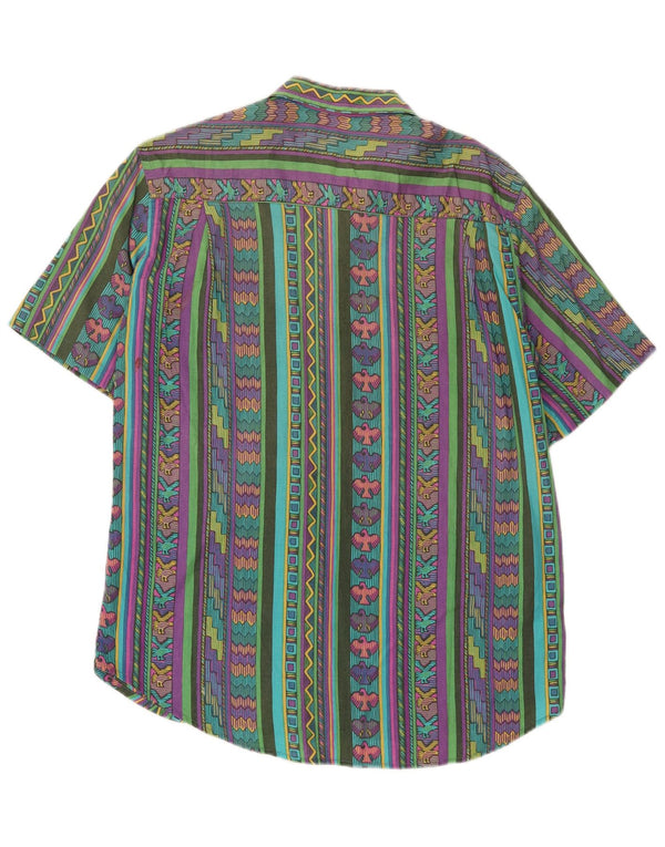 Винтажная мужская рубашка с коротким рукавом, средний разноцветный хлопок с геометрическим рисунком