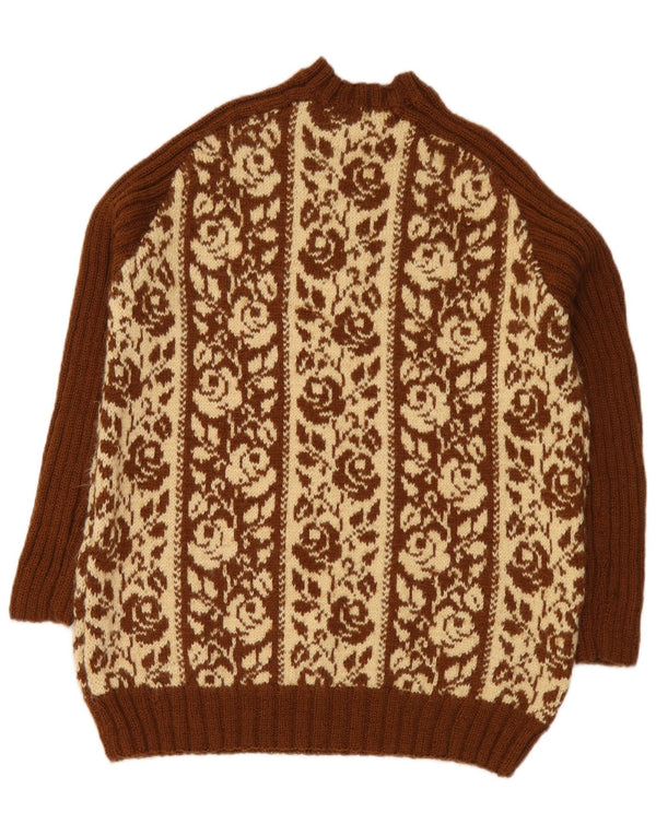 Винтажный женский джемпер с круглым вырезом, Великобритания, 18 XL, коричневый с цветочным принтом