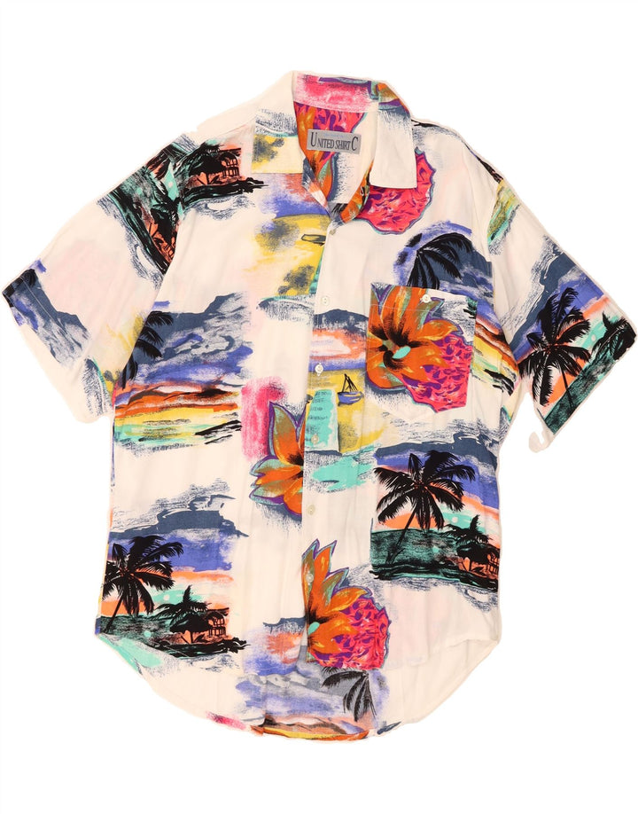 VINTAGE Mens Short Sleeve Shirt Medium White Viscose Hawaiian Vintage Vintage and Second-Hand Vintage from Messina Hembry 